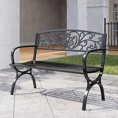 Outdoor Bench Patio Metal Garden Furniture Deck Porch Seat Backyard Park Chair • $129.99