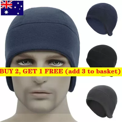 Men's Warm Fleece Beanie Hats With Earflaps Russian Bombers Ears Cover Skull Cap • $14.68