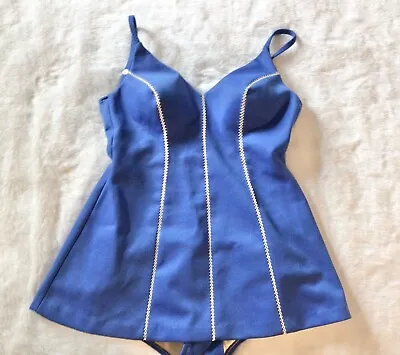 Vintage 60s Cole Of California Blue Pin Up Swimsuit Bullet Bra Size 14 • $60