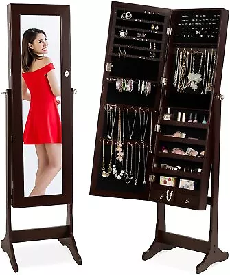 Mirrored Jewelry Cabinet Armoire With Stand 18 L X 16 W X 58 H Inch Brown • $99