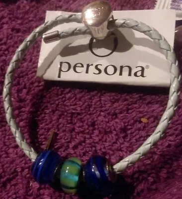 $67.99 • Buy Zales PERSONA Leather CHARM BRACELET 2 QVC MURANO Italy .925 BEADS Lot + BOX