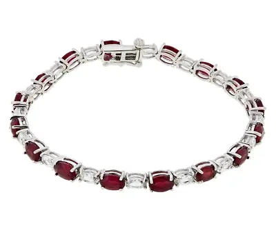 Colleen Lopez Sterling Silver Red Ruby & White Zircon Tennis Bracelet • $138.99