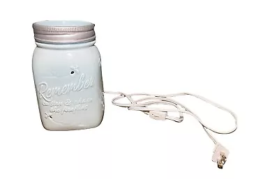 Scentsy Full Size Warmer Remember To Stop & Chase Fireflies Mason Jar Light Blue • $24.99