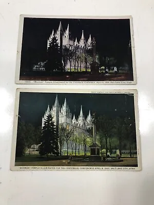 Lot POSTCARD RARE OLD VINTAGE MORMON TEMPLE ILLUMINATED SALT LAKE CITY UTAH 1930 • $5.85