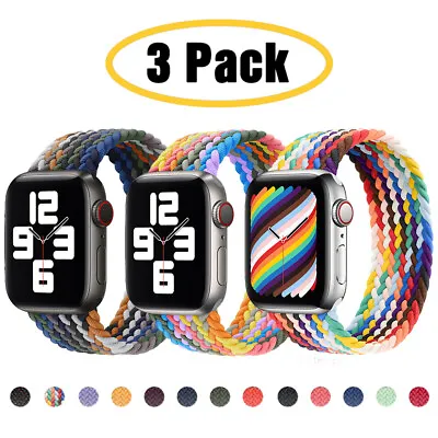 3 PACK Braided Solo Loop Band Strap For Apple Watch 9 8 7 6 5 4 SE 40/44/41/45mm • £9.99