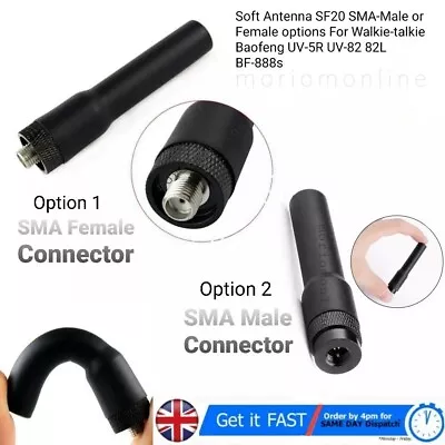 £7.99 • Buy SF20 VHF & UHF Dual Band SMA Male Or Female, Small Flexible Stubby Radio Antenna