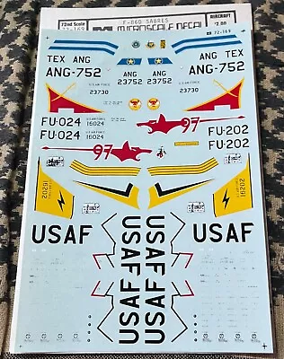 F-86D COLORFUL SABRE KNIGHTS TEX ANG 97TH FIS 31ST FIS  MicroScale 72-169 1/72 • $16.95