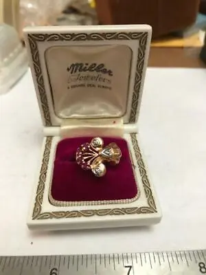 Vintage 14K Yellow Gold  Diamond Ruby Ring Size 5 • $300