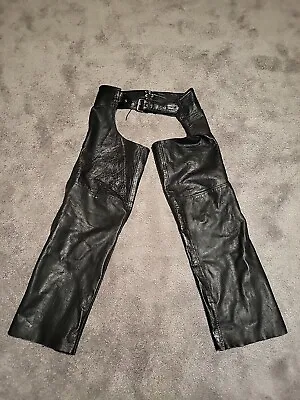 Hot Leathers Black Leather Motorcycle Riding Chaps Woman Adult Size XL • $44.99