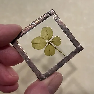 Vintage Good Luck Four Leaf Clover In Leaded Glass Case • $12