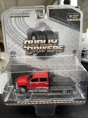 $25 • Buy Greenlight Dually Drivers 2016 Chevy Silverado 3500HD Dually Red W/Black Flatbed