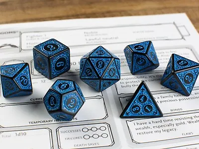 Azure Runes Dice Set - Blue & Black Runic Design For Dungeons & Dragons - DnD • $9.49