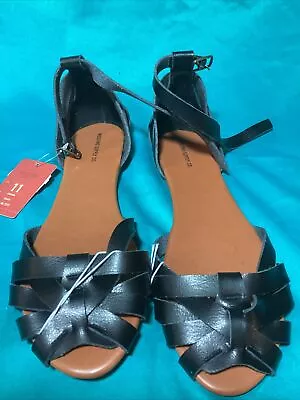 Mossimo Black Ankle Woven Sandals Brown Sz. 11 Retro Flat NWT! • $19.99