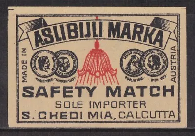 Old Matchbox Label Austria For India Aslibijli Marka S.Chedi Mia Calcutta • $2.99