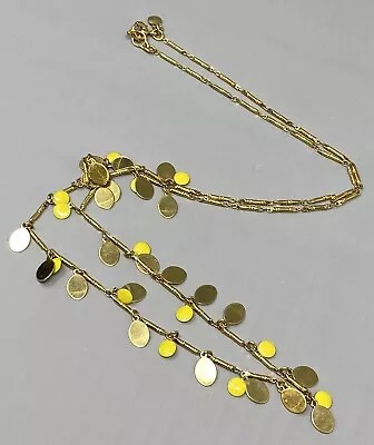 J Crew Fringe Necklace Gold Tone Bamboo Link Yellow Enamel Discs Signed Long 34  • $17.59