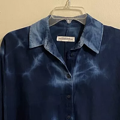 Zara Woman Premium Denim Collection Tie- Dye Raw Hem Top Lightweight Size S. • $12.76