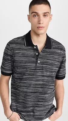 MISSONI 'Space-Dye Piqué Knit Stripe' Men's Designer Polo S Black/White **NWT** • $350