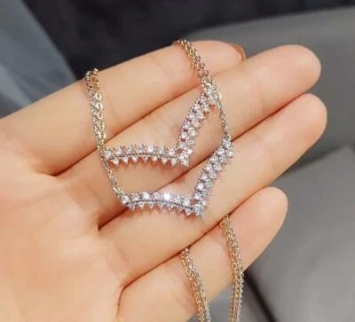 $9.99 • Buy V-Shape Silver White/Rose Gold Pave Cubic Zirconia Pendant Necklace