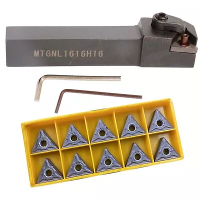 MTGNL1616H16 16mm*100mm Turning Tool Holder +10Pcs TNMG160404-MA Turning Inserts • $27.96