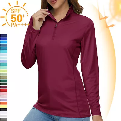 UPF50+ Women's UV Shirts 1/4 Zip Long Sleeve Skin Protection Casual Golf Polo T • £17.98