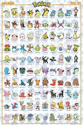Pokemon - TV Show / Gaming Poster (100 Johto Region Pokemon) (Size: 24  X 36 ) • $11.99