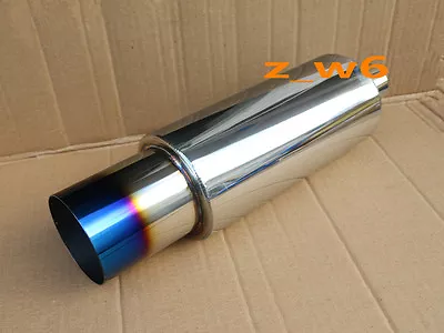 2.5  Inlet N1 Burn Tip Blue Stainless Steel Racing Resonator Exhaust Muffler • $40.85