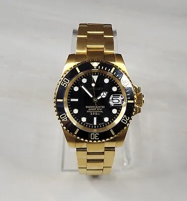 Custom Watch Gold Black Dial Ceramic Bezel Sapphire - Powered By Seiko NH35A • $349
