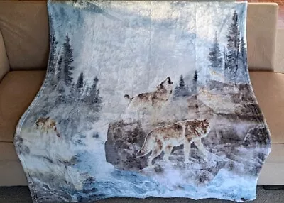 New Wolf Moon Spirit Plush Throw Blanket Al Agnew Outdoor Creek Pack Wolves NIP • $23.45