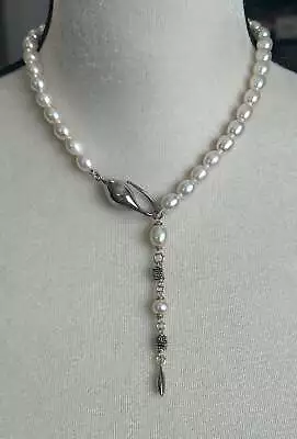 Michael Dawkins White Cultured Pearl Sterling Silver 925 Lariat Necklace • $184.99