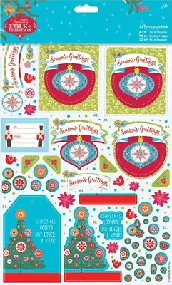 Docrafts Papermania FOLK CHRISTMAS A4 Decoupage Pack~ SEASON'S GREETINGS (8pk) • £3.30