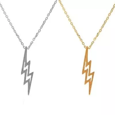 LIGHTNING BOLT NECKLACE Small 1  Pendant Gold Or Silver Plate Stainless Steel • £9.05