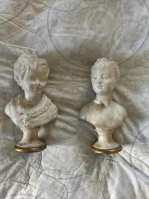 Antique 1 Pair Of Borghese Decorative Red Pottery Clay 2 Busts Boy Girl Damage • $39.78