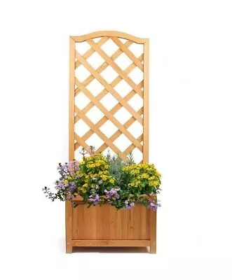 Natural Fir Wood Square Base 1.6m Tall Planter Climber With Lattice Trellis • £38.95