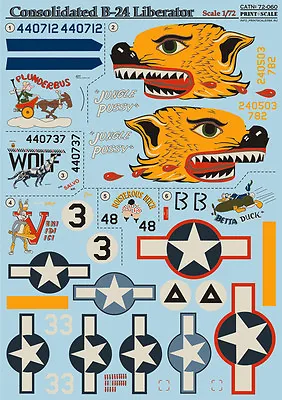 Decal For B-24 Liberator (Aircraft Wet Decal) Scale 1/72 Print Scale 72-060 • $21.99