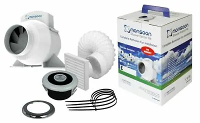 Monsoon Umdtkled 4  Inline  Bathroom Shower Extractor Fan Timer Kit Led Light • £99