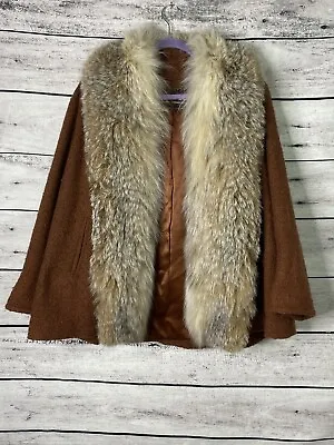 G. Fox Co Coat Womens Medium Wool Cotton Fur  Tweed Pockets Winter Country Adult • $175
