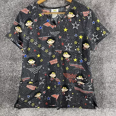 Wonder Woman Scrub Top Shirt Womens Large Gray V Neck Pediatrics Logo DC Comics • $22.95