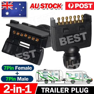 7 Pin Flat Trailer Plug Male Female Socket Set Caravan Boat Adaptor Connector AU • $11.95