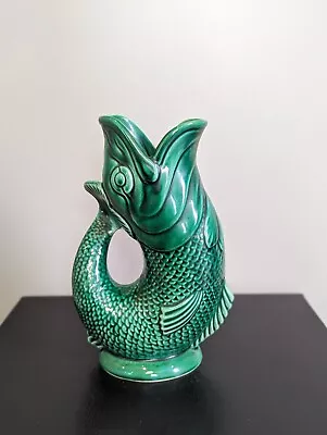 VTG Dartmouth Devon England  Green Open Mouth Fish Pitcher Vase • $42