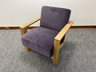 Orangebox Dench Solid Oak Framed Reclined Lounge Armchair - Purple • £120