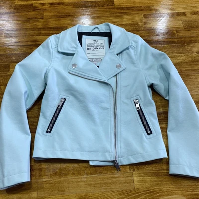£5 • Buy M&S Baby Blue Faux Leather Jacket Age 7-8