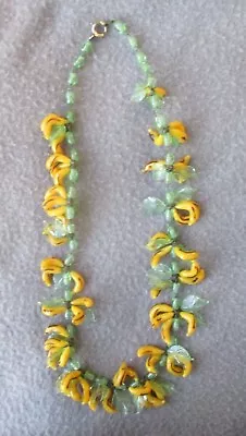 Vintage Handmade Murano Glass Bananas & Leaves 18  Necklace • $39.95