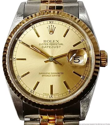 Rolex Datejust 16233 18K Gold SS Two Tone Mens Vintage Automatic Wrist Watch • $1775