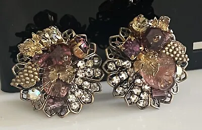 Vintage Miriam Haskell Unsigned Clip On Earrings Wire Construction Beaded • $45