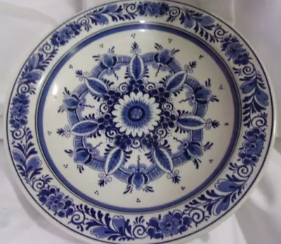 Antique Royal Goedewaagen Blue Delft  Handwork Am.HOLLAND 9.5  FLORAL Wall Plate • $75