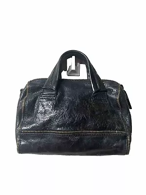 Botkier Black Distressed Leather Vintage Y2K Zipper Punk Mini Dr Satchel Purse • $28