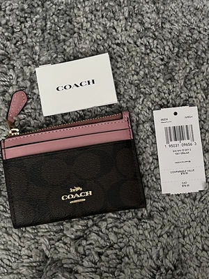 £53 • Buy ✨ Brand New Coach Skinny ID Card Case Zip Coin Purse Holder Black True Pink ✨