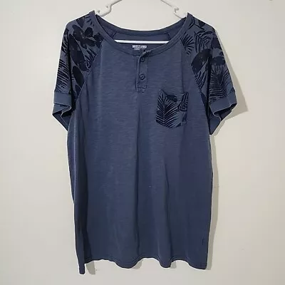 Mossimo Henley Shirt Mens Large Blue Floral Short Sleeve Pullover Pocket Cotton • $18.88