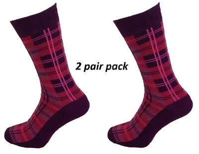 Mens 2 Pair Pack Purple Tartan Retro Socks • £6.99