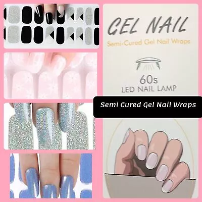 Semi Cured Gel Nail Stickers 20 PCS/ Pink Nail Gel Polish Strips /UV Lamp Needed • $7.99